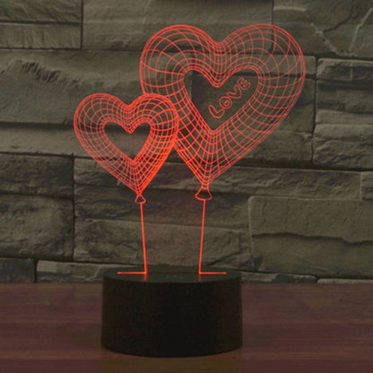 7 Color Discoloration Creative Visual Stereo Lamp Desk Lamp Night Light, Double Heart Balloon Style