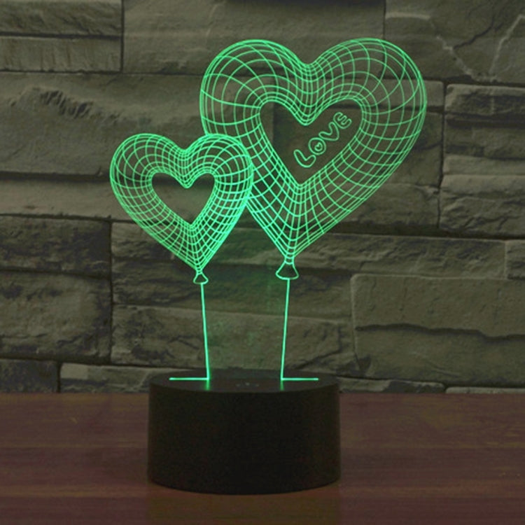 7 Color Discoloration Creative Visual Stereo Lamp Desk Lamp Night Light, Double Heart Balloon Style