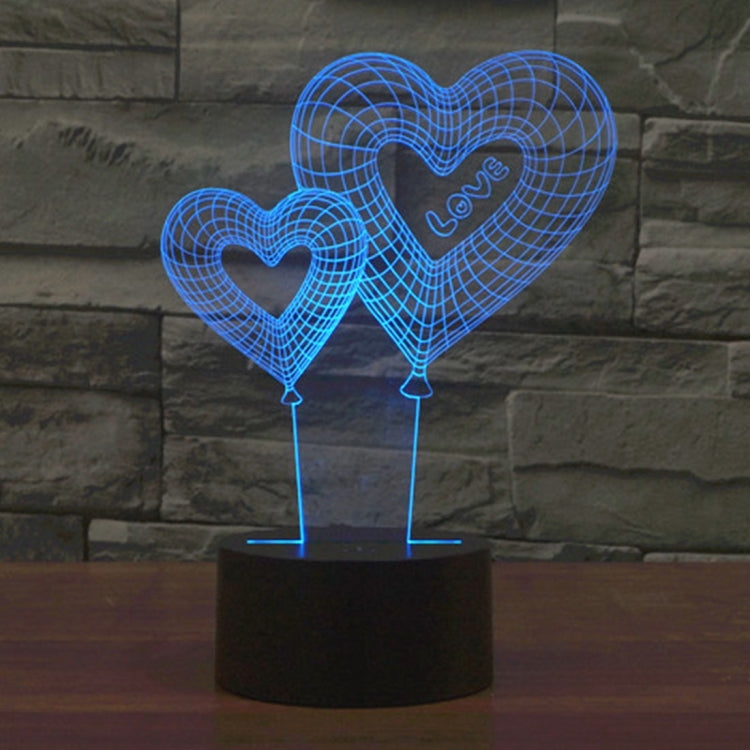 7 Color Discoloration Creative Visual Stereo Lamp Desk Lamp Night Light, Double Heart Balloon Style