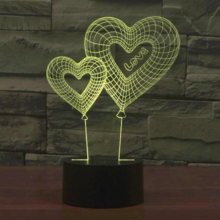 7 Color Discoloration Creative Visual Stereo Lamp Desk Lamp Night Light, Double Heart Balloon Style