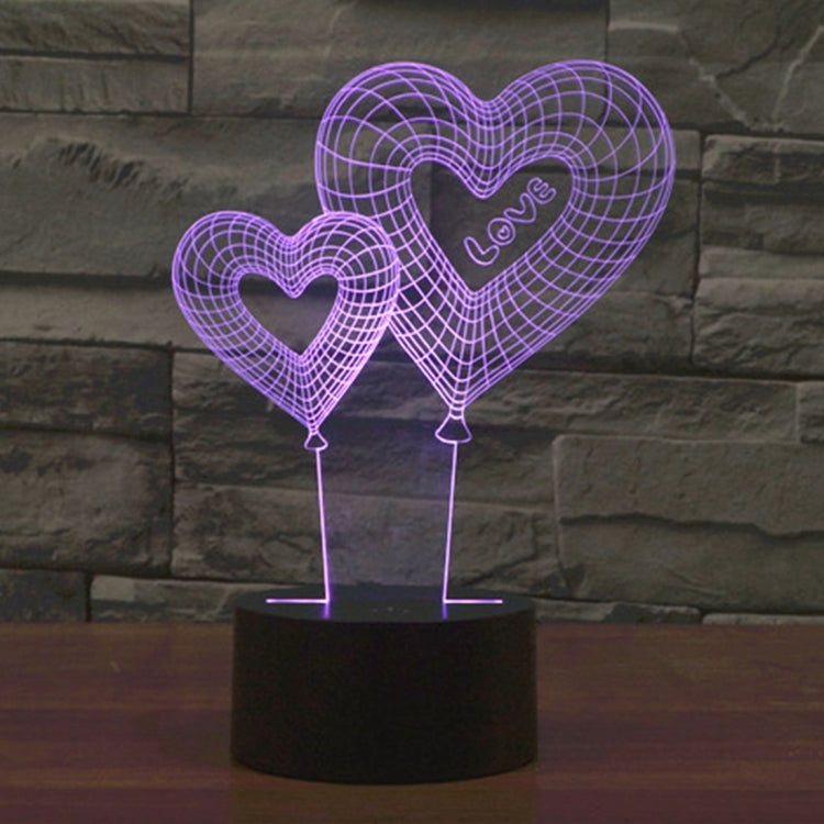 7 Color Discoloration Creative Visual Stereo Lamp Desk Lamp Night Light, Double Heart Balloon Style