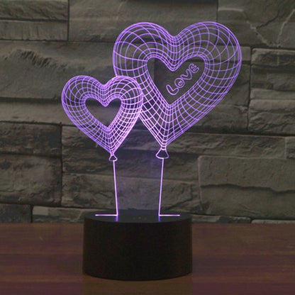 7 Color Discoloration Creative Visual Stereo Lamp Desk Lamp Night Light, Double Heart Balloon Style