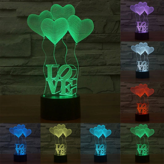 7 Color Discoloration Creative Visual Stereo Lamp Desk Lamp Night Light, Four Heart Style