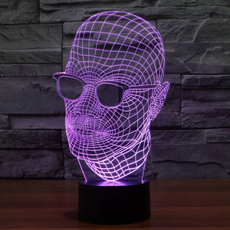 7 Color Discoloration Creative Visual Stereo Lamp Desk Lamp Night Light, Product Size: 23.6 x 14.0 x 8.7 cm, Man with Glasses Style