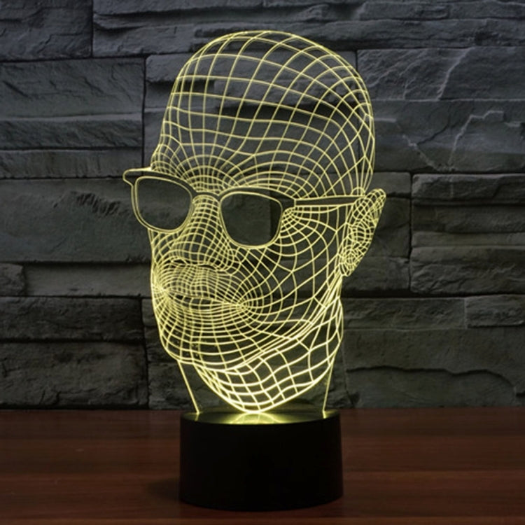 7 Color Discoloration Creative Visual Stereo Lamp Desk Lamp Night Light, Product Size: 23.6 x 14.0 x 8.7 cm, Man with Glasses Style