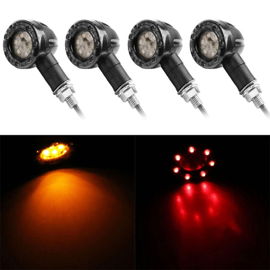 4 PCS DC 12V Motorcycle 13-LED Tail Turn Signal Lamp Indicators Blinker Light, (Yellow + Red Light), 13 LED