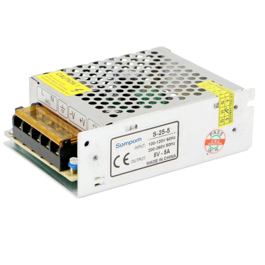 SOMPOM S-25-5 25W 5V 5A Switching Driver LED Light Strip Display Screen Lighting Monitor Power Supply, 25W 5V/5A
