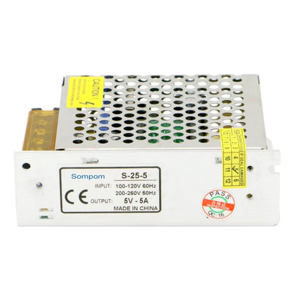 SOMPOM S-25-5 25W 5V 5A Switching Driver LED Light Strip Display Screen Lighting Monitor Power Supply, 25W 5V/5A