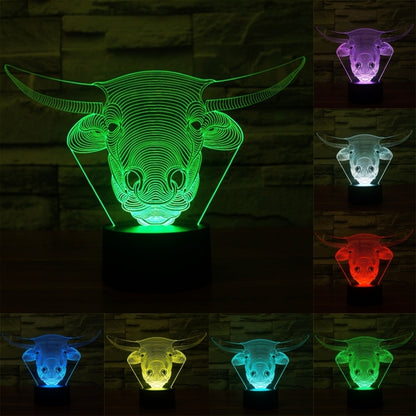 7 Colour Discoloration Creative Visual Stereo Lamp Desk Lamp Night Light, Cow Style