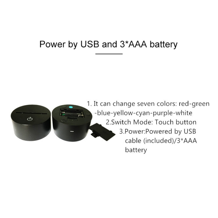 مصباح ليلي LED ثلاثي الأبعاد إبداعي بقاعدة سوداء، يعمل بمنفذ USB والبطارية، يعمل بمنفذ USB والبطارية