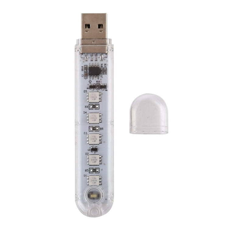ضوء ليلي صغير محمول بمنفذ USB و5 مصابيح LED ملونة 5 فولت مع مفتاح