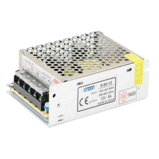 SOMPOM S-60-12 60 واط 12 فولت 5 أمبير محرك قذيفة حديدية شريط إضاءة LED مزود طاقة مراقبة الإضاءة، 60 واط 5 أمبير