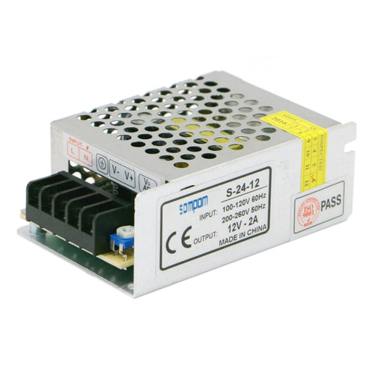 SOMPOM S-24-12 24 واط 12 فولت 2 أمبير محرك قذيفة حديدية شريط إضاءة LED مزود طاقة شاشة، 24 واط 2 أمبير