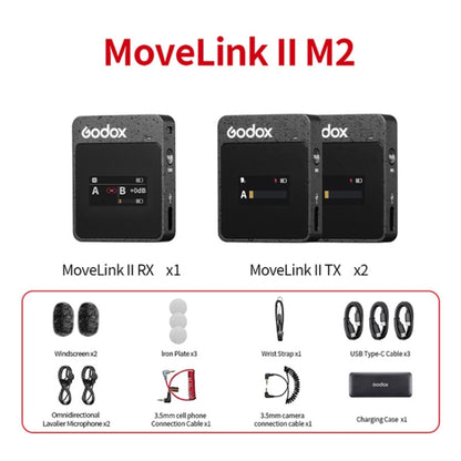 نظام ميكروفون لاسلكي Godox MoveLink II M2 مزود بجهازي إرسال وجهاز استقبال واحد لكاميرات DSLR وكاميرات الفيديو، MoveLink II M2