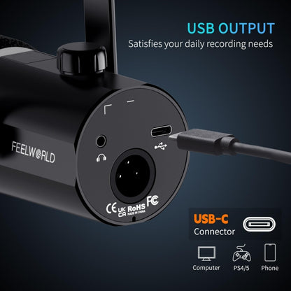 FEELWORLD PM1-AS XLR/USB Dynamic Microphone for Podcasting Recording Gaming Live Streaming with Boom Arm