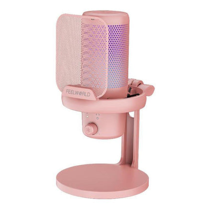 FEELWORLD VM1 USB Condenser Gaming Microphone for Streaming Noise Cancellation Mute RGB Light Desktop Stand