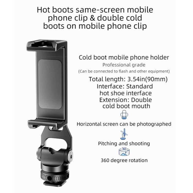BEXIN PH-01 Desktop Live Broadcast Bracket 360 Phone Clamp Dual Cold Shoes Mount