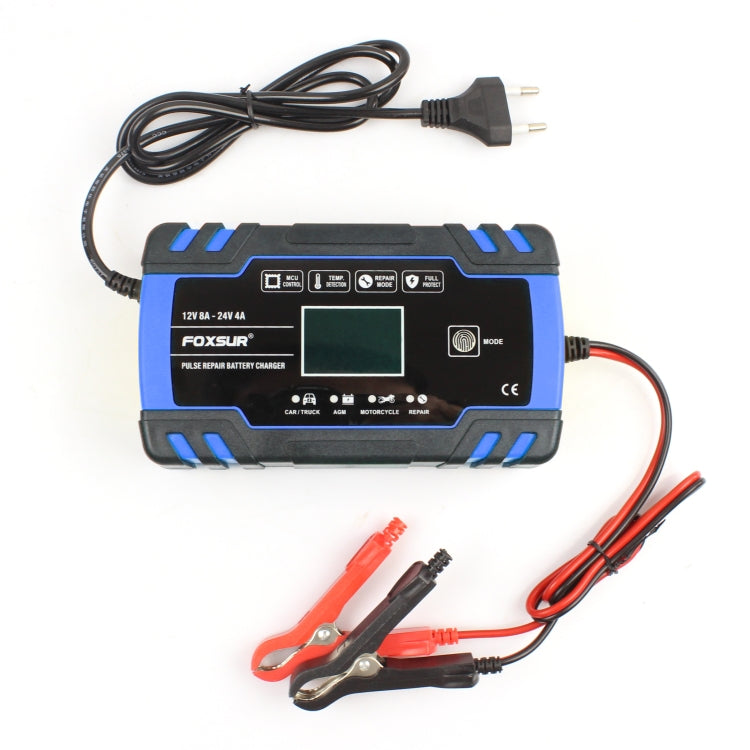 FOXSUR 12V-24V Car Motorcycle Truck Repair Battery Charger AGM Charger, EU Plug (Blue), EU Plug Blue