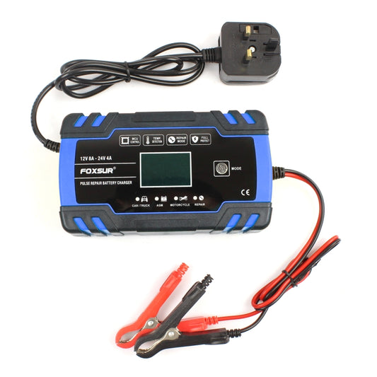 FOXSUR 12V-24V Car Motorcycle Truck Repair Battery Charger AGM Charger, UK Plug (Blue), UK Plug Blue