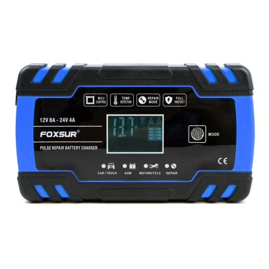 FOXSUR 12V-24V Car Motorcycle Truck Repair Battery Charger AGM Charger, UK Plug (Blue), UK Plug Blue