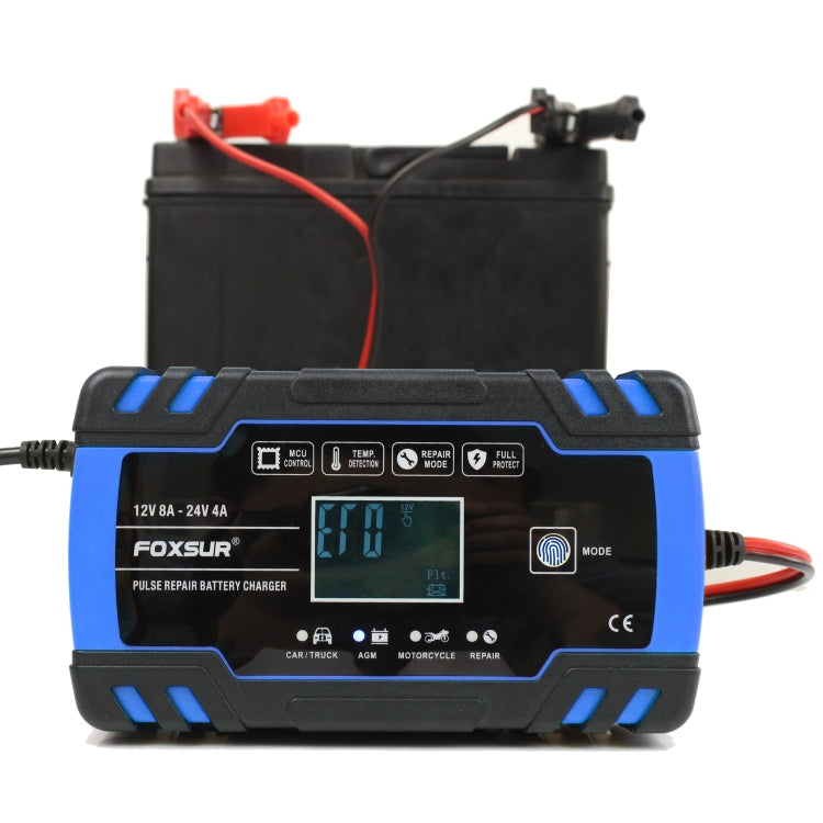 FOXSUR 12V-24V Car Motorcycle Truck Repair Battery Charger AGM Charger, US Plug (Blue), US Plug Blue