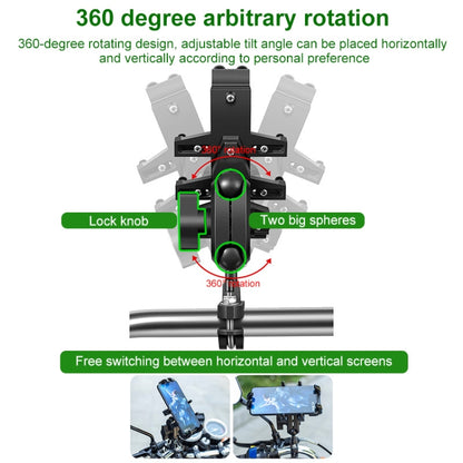 U-shaped Bolt Ball-Head Motorcycle Handlebar Multi-function Eight-jaw Aluminum Phone Navigation Holder Bracket, Width of Phone: 6.5-10.2cm &#160;, U-shaped Bolt