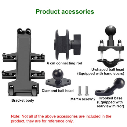 U-shaped Bolt Ball-Head Motorcycle Handlebar Multi-function Eight-jaw Aluminum Phone Navigation Holder Bracket, Width of Phone: 6.5-10.2cm &#160;, U-shaped Bolt