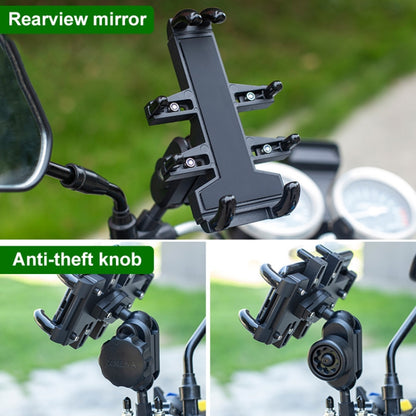 U-shaped Bolt Ball-Head Motorcycle Handlebar Multi-function Eight-jaw Aluminum Phone Navigation Holder Bracket with Anti-theft Knobs, U-shaped Bolt+Anti-theft Knobs