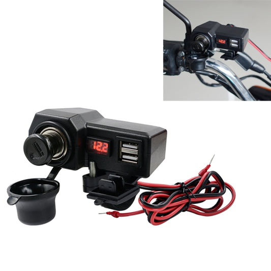 CS-1072B1 Motorcycle Dual USB Charger + Voltmeter with Cigarette Lighter & Cigarette Butts, CS-1072B1