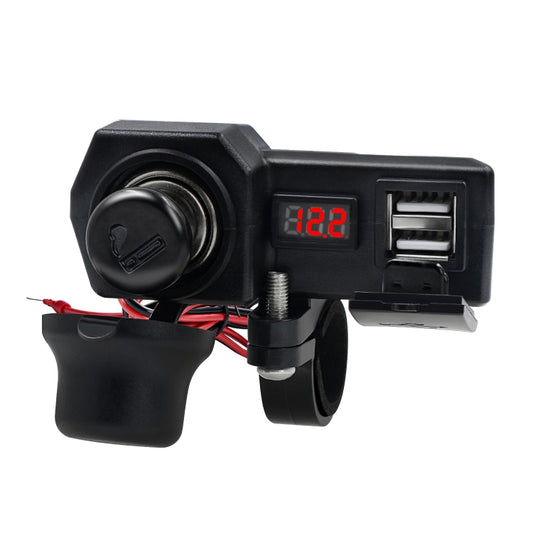CS-1072B1 Motorcycle Dual USB Charger + Voltmeter with Cigarette Lighter & Cigarette Butts, CS-1072B1