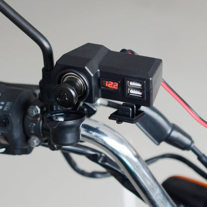CS-1072B1 Motorcycle Dual USB Charger + Voltmeter with Cigarette Lighter & Cigarette Butts, CS-1072B1