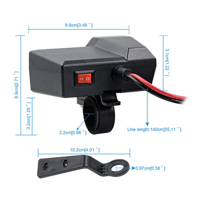 CS-1072B1 Motorcycle Dual USB Charger + Voltmeter with Cigarette Lighter & Cigarette Butts, CS-1072B1