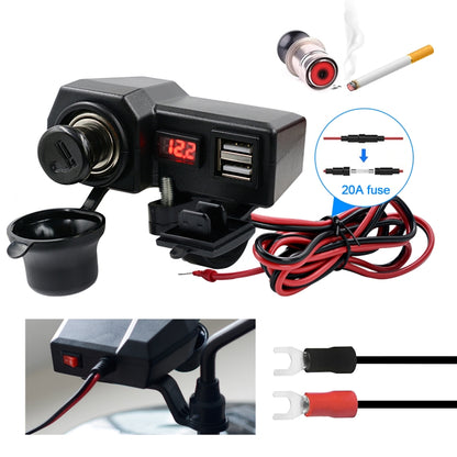 CS-1072B1 Motorcycle Dual USB Charger + Voltmeter with Cigarette Lighter & Cigarette Butts, CS-1072B1