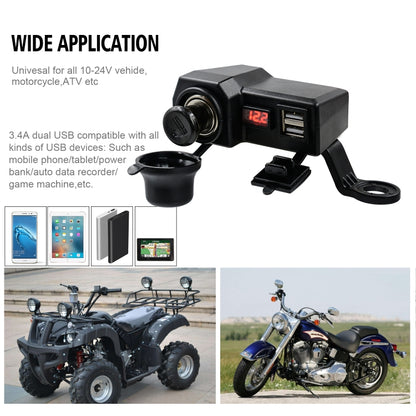 CS-1072B1 Motorcycle Dual USB Charger + Voltmeter with Cigarette Lighter & Cigarette Butts, CS-1072B1