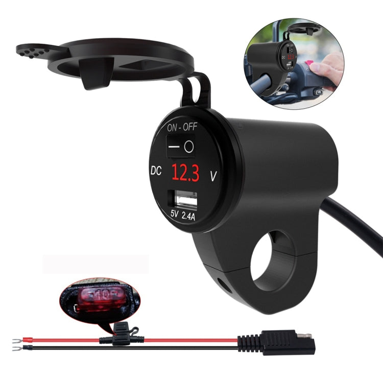 ZH-975A1 Motorcycle Aluminum Alloy Waterproof Mobile Phone Single USB Charger with Red Voltmeter, ZH-975B1, ZH-975A1