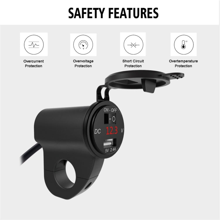 ZH-975A1 Motorcycle Aluminum Alloy Waterproof Mobile Phone Single USB Charger with Red Voltmeter, ZH-975B1, ZH-975A1
