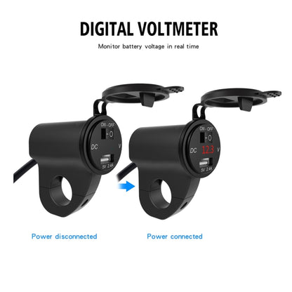 ZH-975A1 Motorcycle Aluminum Alloy Waterproof Mobile Phone Single USB Charger with Red Voltmeter, ZH-975B1, ZH-975A1