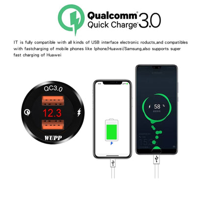 WUPP ZH-975A3 Motorcycle Aluminum Alloy Waterproof Mobile Phone Double QC3.0 Quick Charging Charger with Voltmeter, ZH-975B3, ZH-975A3