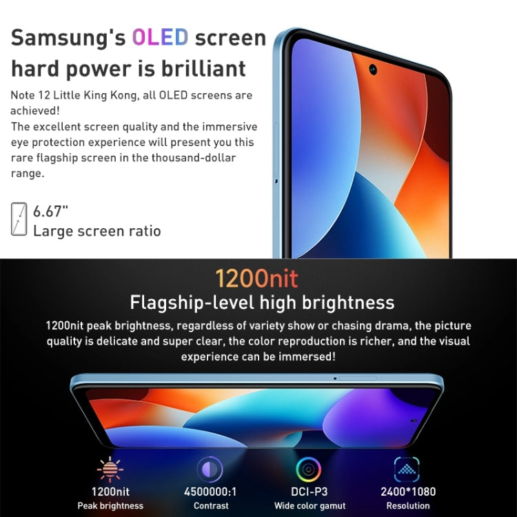 Dual Back Cameras, 5000mAh Battery, Side Fingerprint Identification, 6.67 inch MIUI 13 Qualcomm Snapdragon 4 Gen1 Octa Core up to 2.0GHz, Network: 5G, Dual SIM, IR, Not Support Google Play, Note 12 5G,8GB+256GB, Note 12 5G, 8GB+256GB