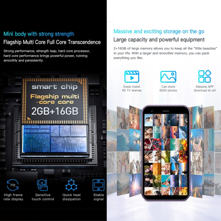 شاشة 3.0 بوصة تعمل بنظام Android 8.1 MTK6580 رباعي النواة حتى 1.3 جيجاهرتز، بلوتوث، واي فاي، نظام تحديد المواقع العالمي (GPS)، الشبكة: 3G، شريحتي اتصال، SOYES XS15