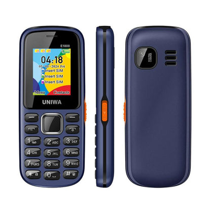 هاتف UNIWA E1808 Elder Keypad، شاشة 1.77 بوصة SC6531E، مصباح LED، 21 مفتاحًا، شبكة 2G، ثلاث شرائح SIM، قابس الاتحاد الأوروبي