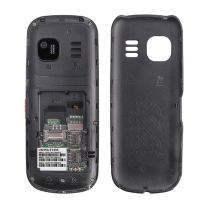 هاتف UNIWA E1808 Elder Keypad، شاشة 1.77 بوصة SC6531E، مصباح LED، 21 مفتاحًا، شبكة 2G، ثلاث شرائح SIM، قابس الاتحاد الأوروبي
