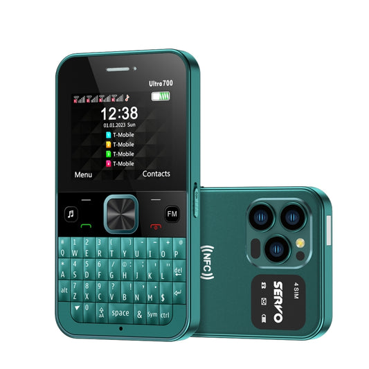جهاز سيرفو U700، 2.4 بوصة، MTK6261D، 58 لوحة مفاتيح كاملة، يدعم البلوتوث، FM، NFC، الاتصال السريع، مصباح يدوي، GSM، رباعي الشريحة