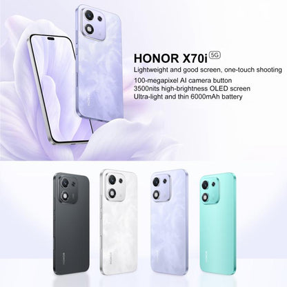 هاتف Honor X70i، ذاكرة 8 جيجابايت + 256 جيجابايت، بصمة مدمجة في الشاشة، شاشة 6.7 بوصة، نظام التشغيل MagicOS 9.0، أندرويد 15.0، معالج Dimensity 7025 Ultra ثماني النواة، شبكة 5G، OTG، NFC، ذاكرة 8 جيجابايت + 256 جيجابايت