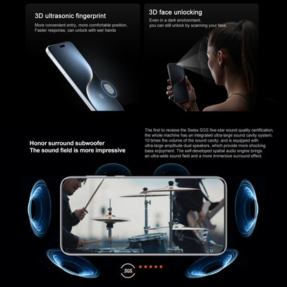 Honor Magic7 Pro، 16 جيجابايت + 512 جيجابايت، شاشة بصمة الإصبع، 6.8 بوصة MagicOS 9.0 / Android 15 Snapdragon 8 Elite 3nm ثماني النواة، الشبكة: 5G، NFC، OTG، لا يدعم Google Play، 16 جيجابايت + 512 جيجابايت