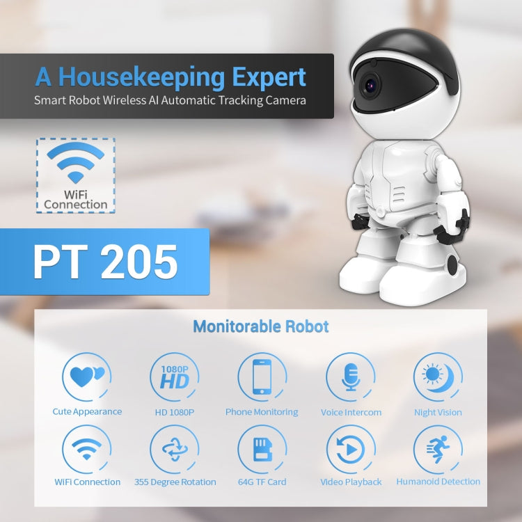 كاميرا ESCAM PT205 عالية الدقة 1080 بكسل، روبوت واي فاي IP، تدعم كشف الحركة / الرؤية الليلية، مسافة الأشعة تحت الحمراء: 10 أمتار، قابس الاتحاد الأوروبي، قابس الاتحاد الأوروبي PT205