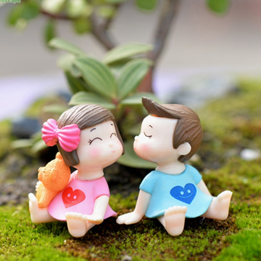 Lovers Bow Garden Dollhouse Decoration Moss Micro Landscape PVC Ornaments, Red Grey Lovers Bow, Pink Blue Lovers Bow