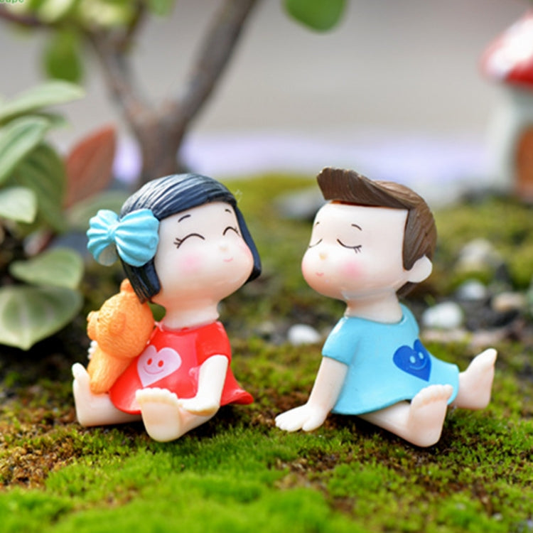Lovers Bow Garden Dollhouse Decoration Moss Micro Landscape PVC Ornaments, Red Grey Lovers Bow, Pink Blue Lovers Bow