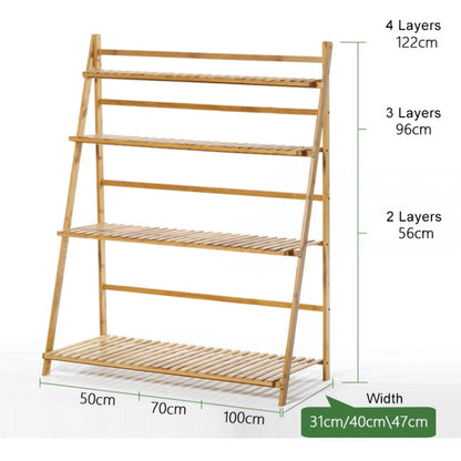 Bamboo 3-Tier Hanging Plant Stand Planter Shelves Flower Pot Storage Rack Folding Display Shelving Plants Shelf, Width: 100cm, 3-Tie Width: 100cm(White), 3-Tie Width: 100cm(Apricot)