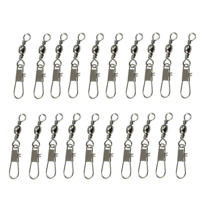 20pcs 8# 3.5cm Fishing Connectors Barrel Swivel with Safety Snap Ring